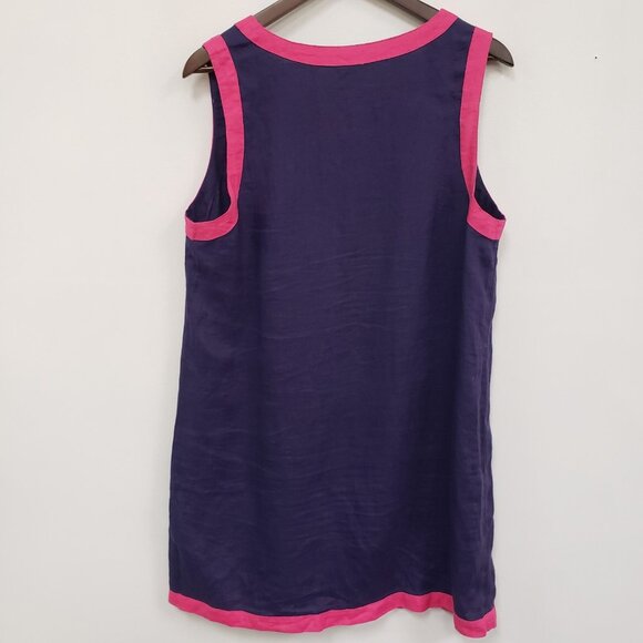 Sigrid Olsen Womens Linen Colorblock Preppy Dress Size L Blue Coastal Beach - Picture 2 of 8